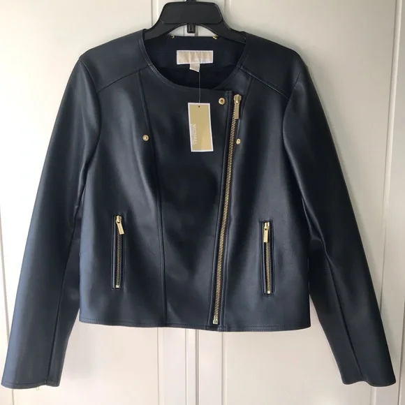 Michael KORS Faux Leather Biker Jacket Size L